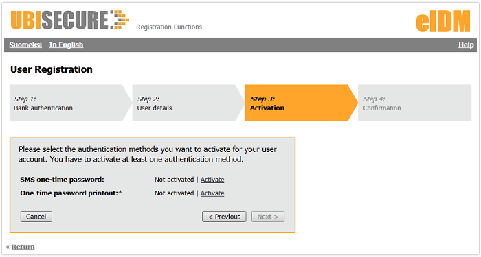 Organization User Registration, Step 3-1: Authentication methods